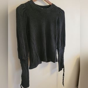 Free people black distressed lace up arm thermal